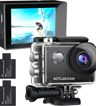 Action Camera 1080P 30fps Sports Camera 40m/131ft Underwater Waterproof with 2 Batteries and Multi-Function Accessory