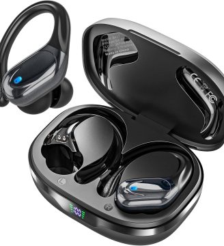 Catitru Wireless Earbuds Bluetooth Headphones 80H Playback Ear Buds Power Display with Noise Canceling Mic with Earhooks for Sports/Workout - Black