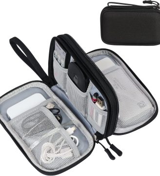 FYY Travel Cable Organizer Pouch Electronic Accessories Carry Case Portable Waterproof Double Layers All-in-One Storage Bag for Cord, Charger, Phone, Earphone Black