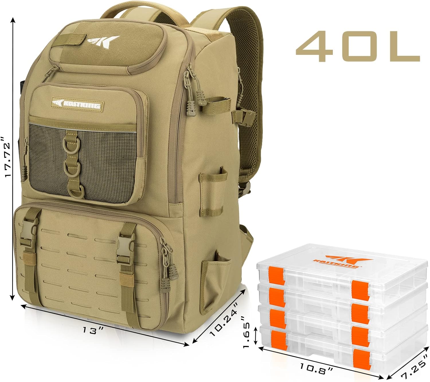 KastKing Karryall Fishing Tackle Backpack with Rod Holders 4 Tackle Boxes,40L Fishing Bag Storage Fishing Gear and Equipment - Image 2